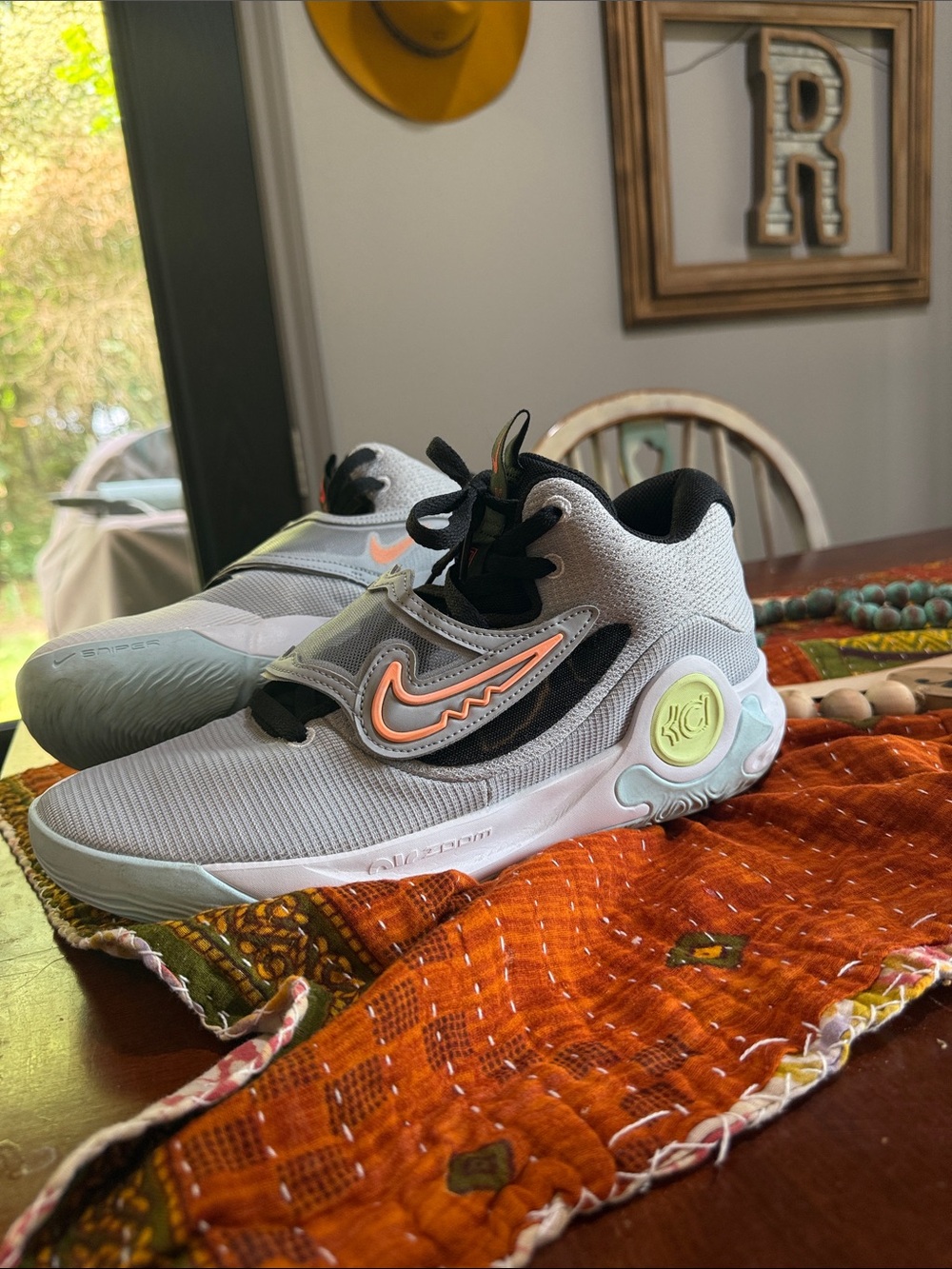Men’s KD Nike shoes with Light Gray and Coral Accent